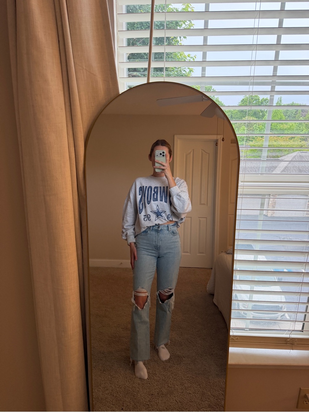 Garage Light Blue Straight Leg Ripped Jeans